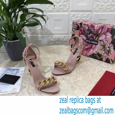 Dolce  &  Gabbana Heel 10.5cm Leather Chain Sandals Light Pink with Baroque D & G Heel 2021